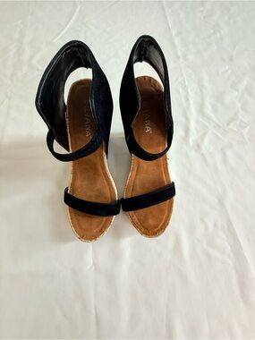 Liliana Black Ankle-Strap Wedge Sandals